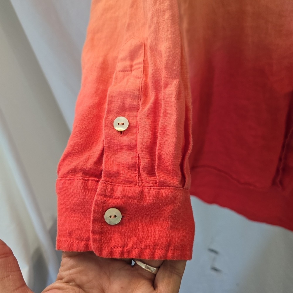 Soft Surroundings 100% Linen Ombre Top Shirt Long Sleeve High Low Hem L Peach - Picture 5 of 12